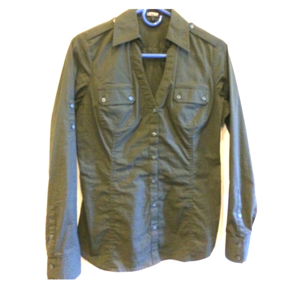 Express army green stretch Button Down