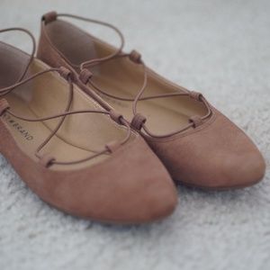 Lucky Brand Tan Lace-up Ballet Flats Sz 6.5
