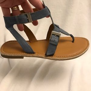 Franco Sarto Lt Blue Leather Sandals Silver Buckle