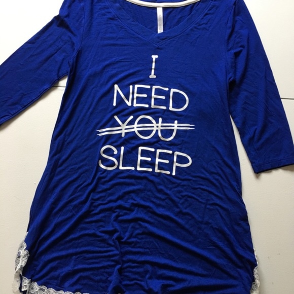 Love Peace Lounge Cobalt Blue Lace Hem Sleep Shirt - Picture 6 of 8