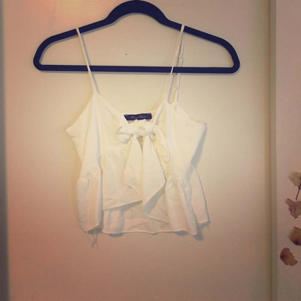 White Tie Knot Front Boho Crop Tank Top
