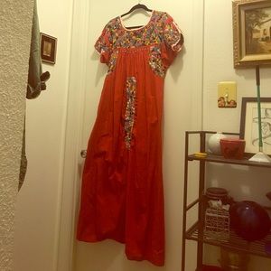 Long red Mexican dress