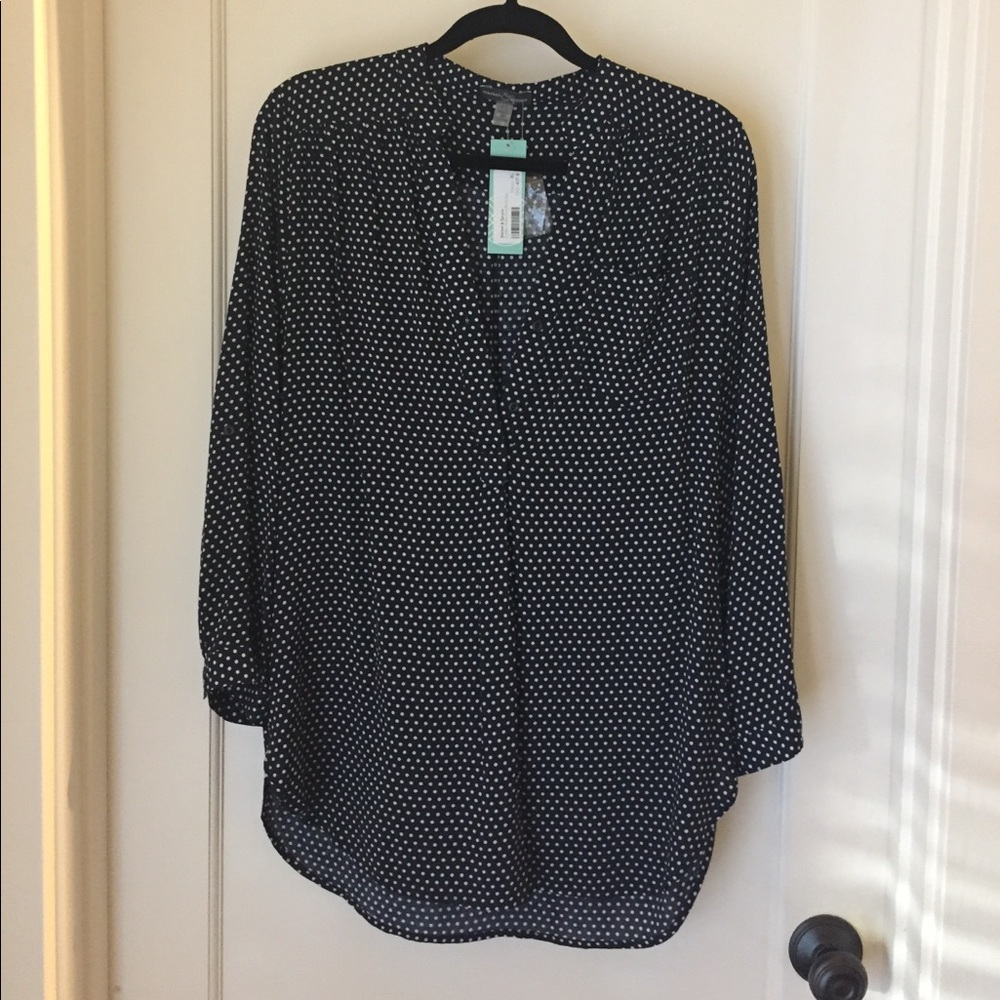Navy and White poka dot top