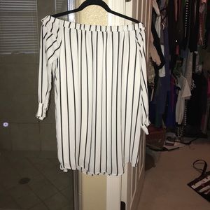 Off the shoulder chiffon striped flowy dress