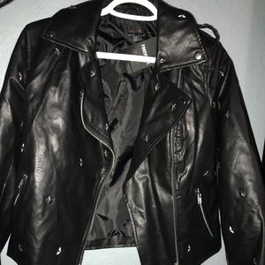 Casual Black star studded leather jacket