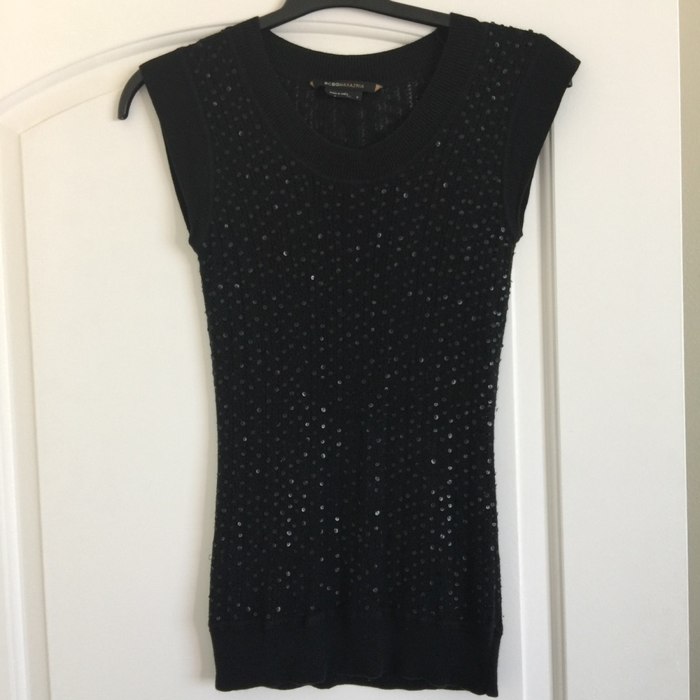 BCBG holiday black beaded cashmere silk blend S