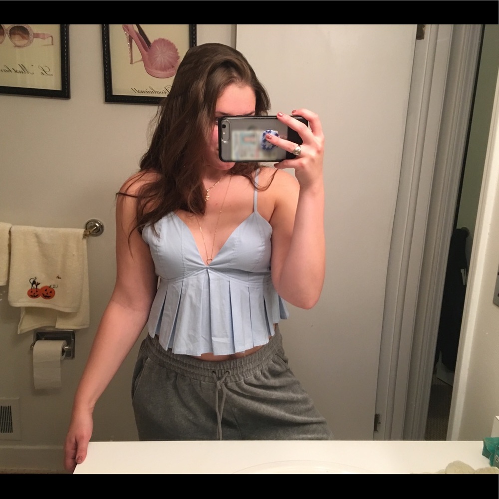 Crop tank top “denim blue” ruffle shirt