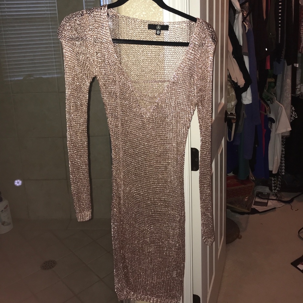 Pink metallic fishnet dress