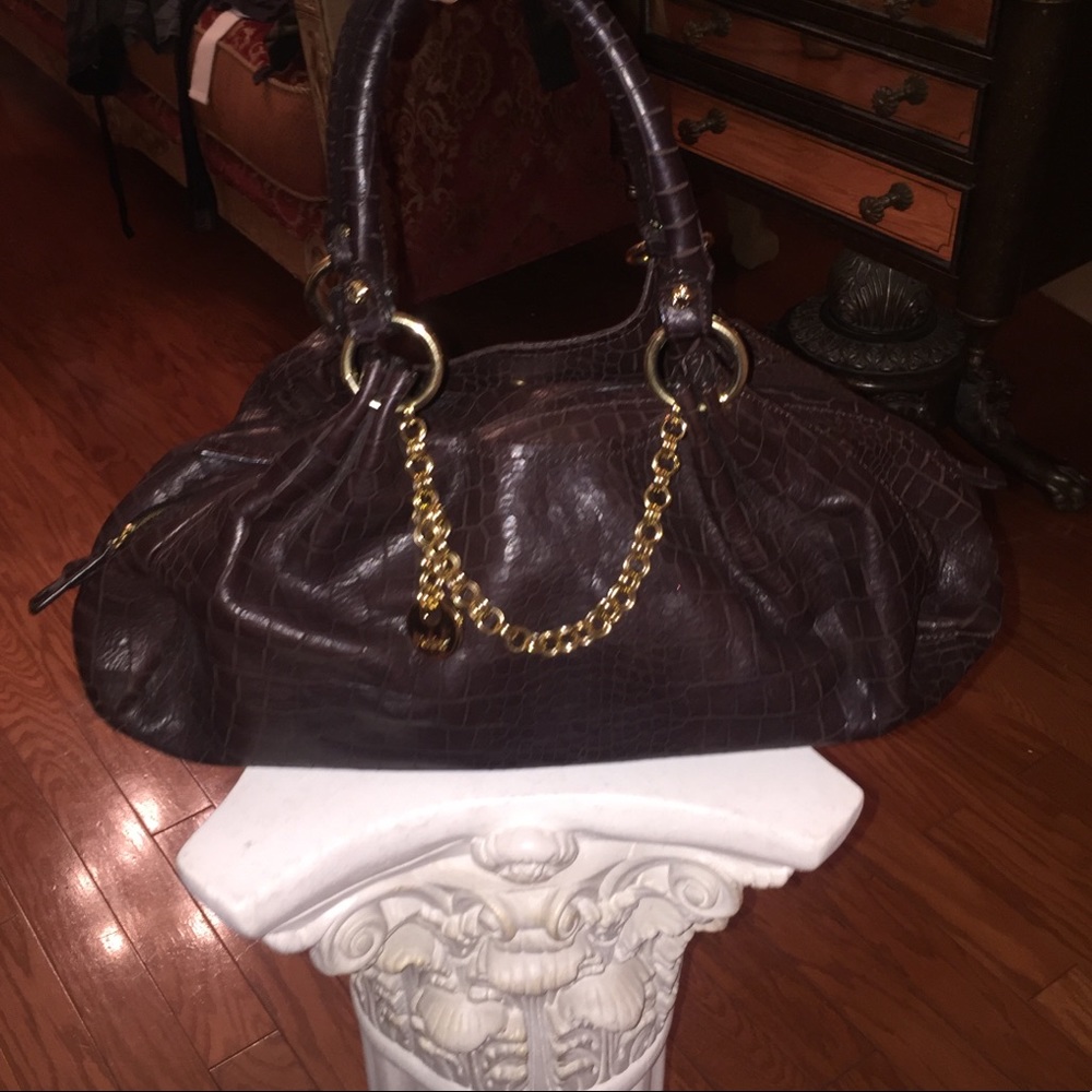 Genuine Leather Perlina Snake Skin Bag in Brown