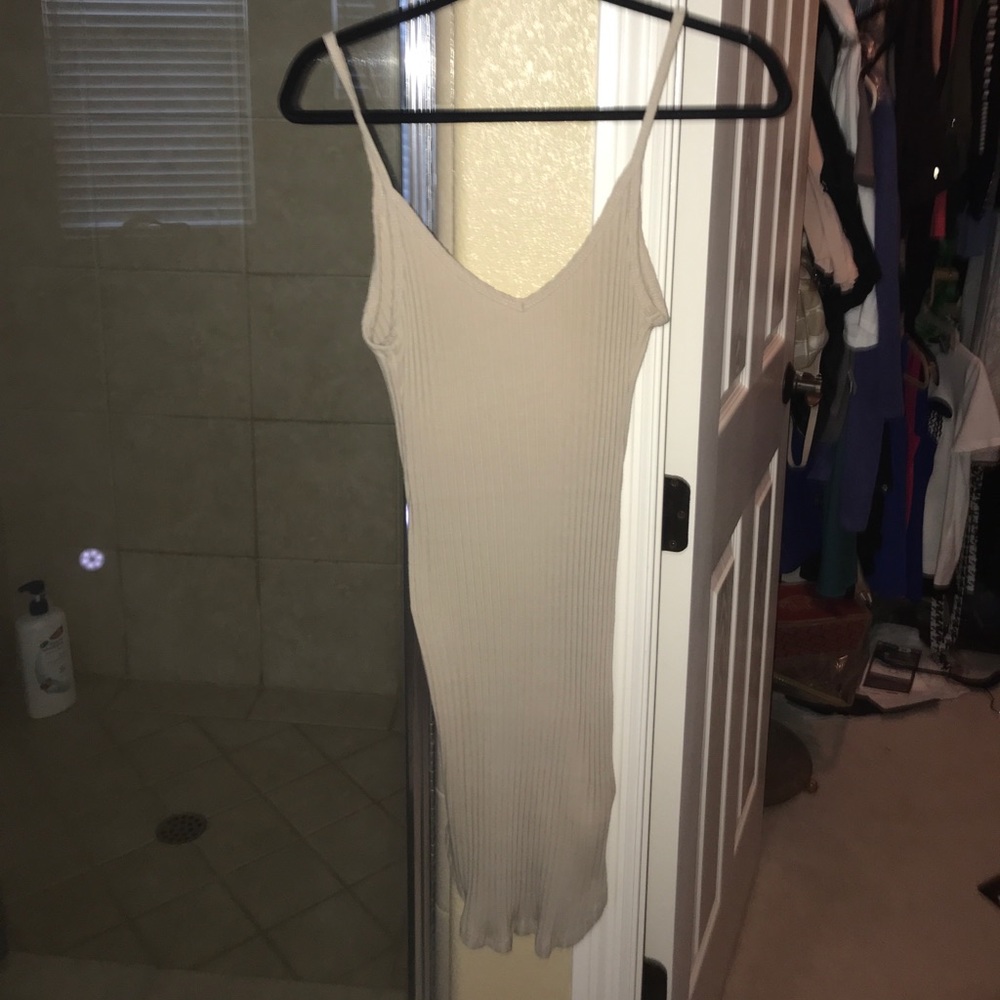 Nude ribbed bodycon mini dress