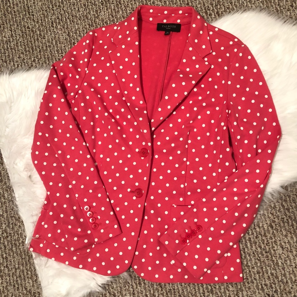 Talbots pink polka dot blazer (petite)