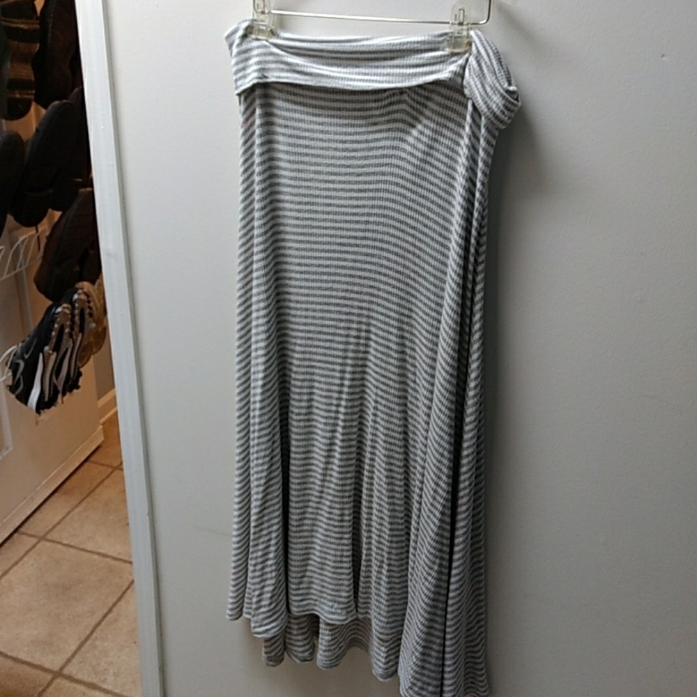 Grey and white striped maxi skirt