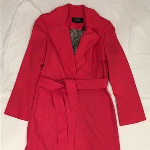 Pink Dana Buchman Long-midi length trench coat.