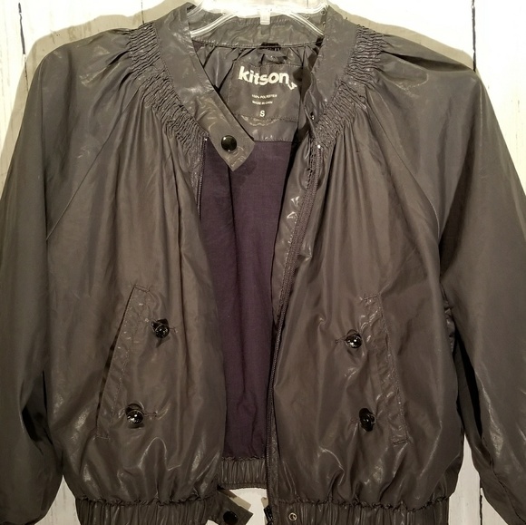 Kitson Logo Grey Bomber Windbreaker Jacket - Picture 1 of 7