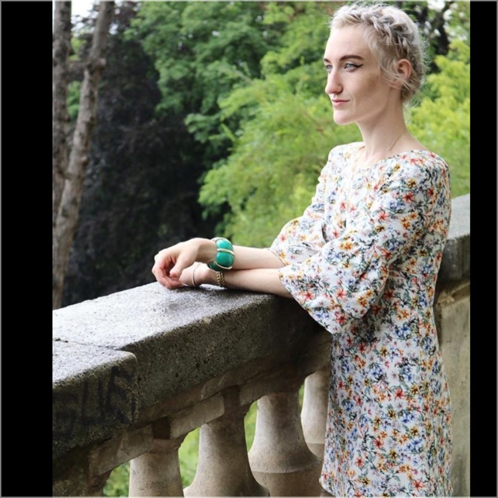 White Zara floral bell sleeve dress