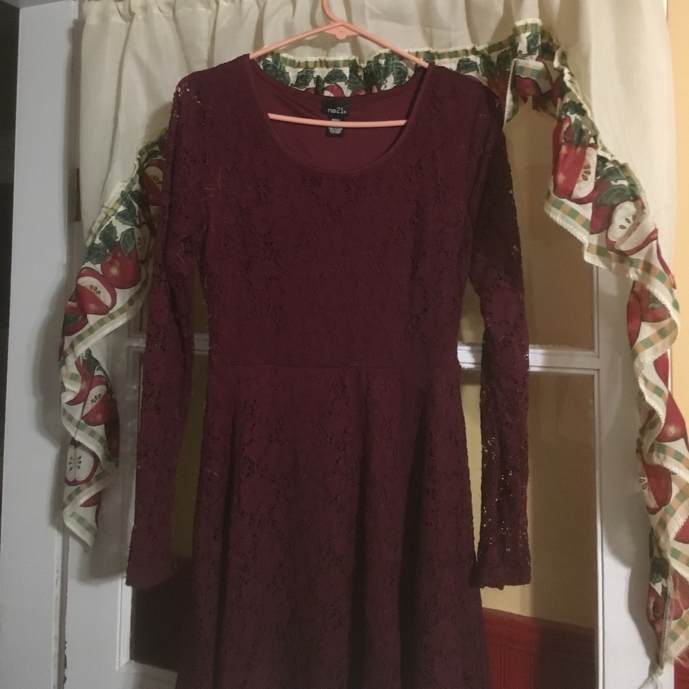 Dark maroon lace dress.  Good for holidays .