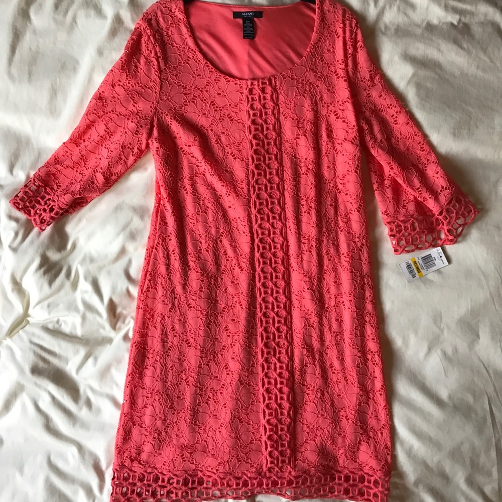 Alfani Petit Medium lace salmon dress