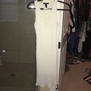 Ribbed off white midi dress