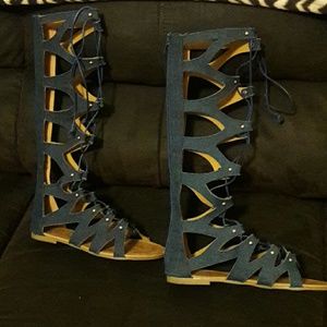 Denim Knee High lace up sandals