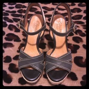 Clarks Indigo Black Leather 3 inch Platform Wedge