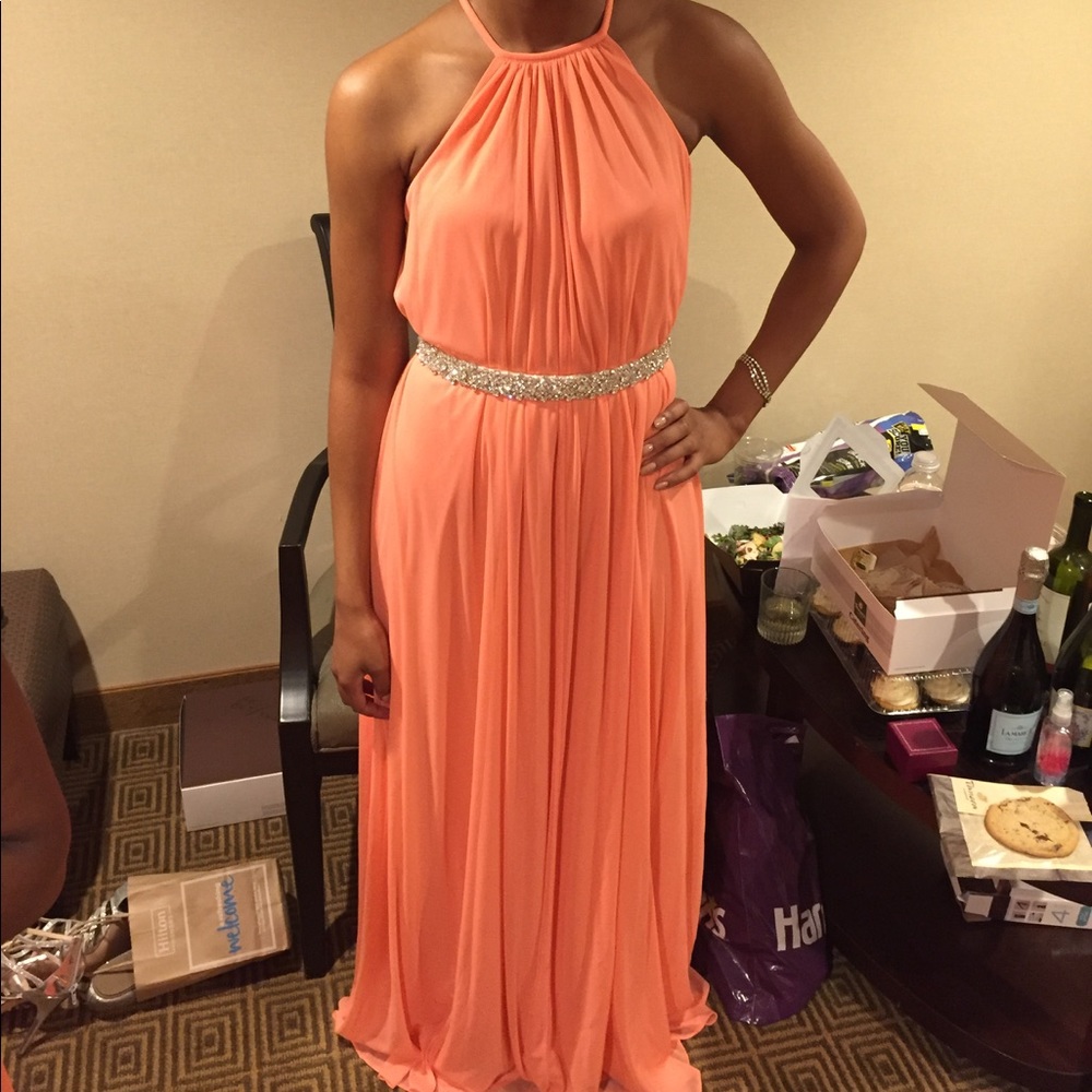 Soft Mesh halter bridesmaid dress with slim sash