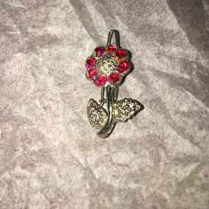 Scunci Red Rhinestone Flower Hair Clip