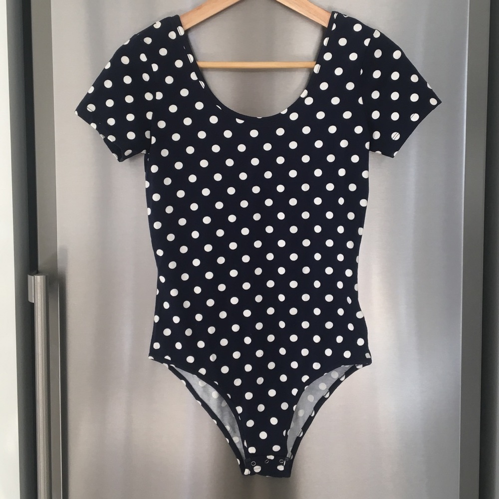 FOREVER 21 Navy Polka Dot Leotard - Size Large NEW