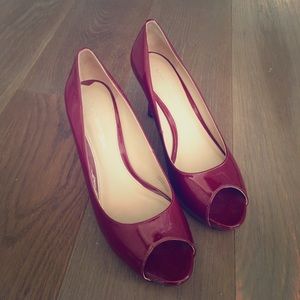 Via Spiga Red Patent Leather Peep Toe Heels