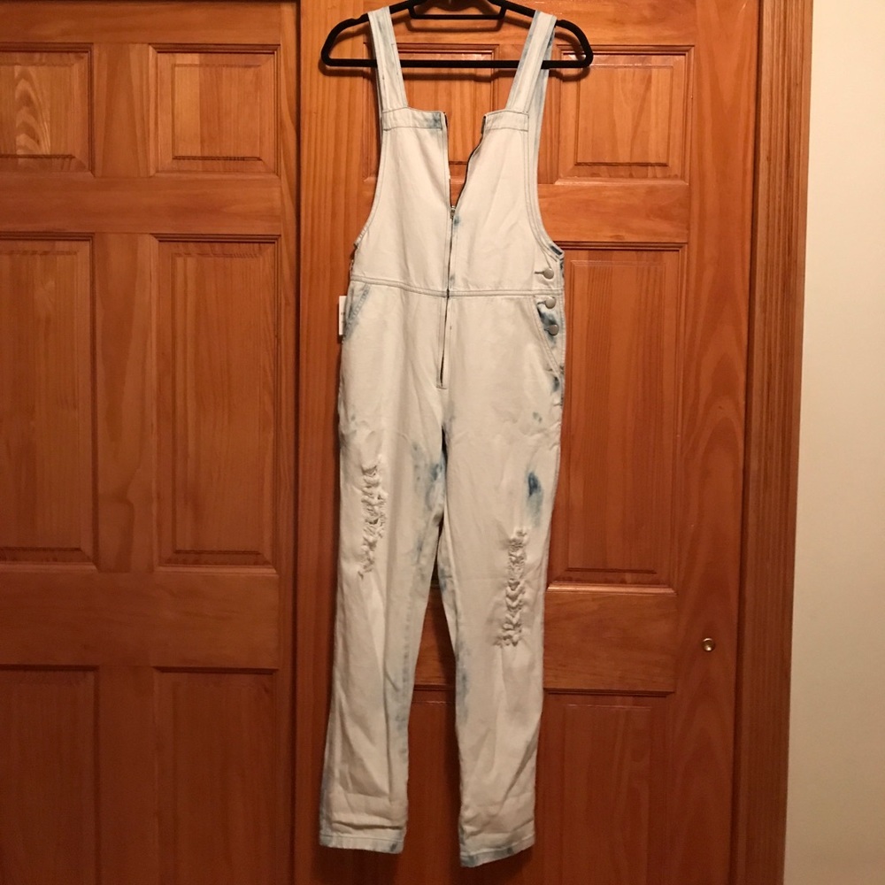 Acid wash denim jumpsuit