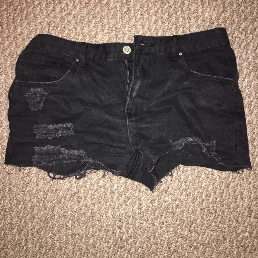 Black ripped jean shorts