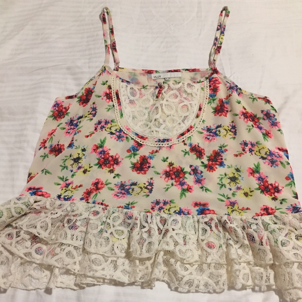 inLUV Floral Top with Lace Accent