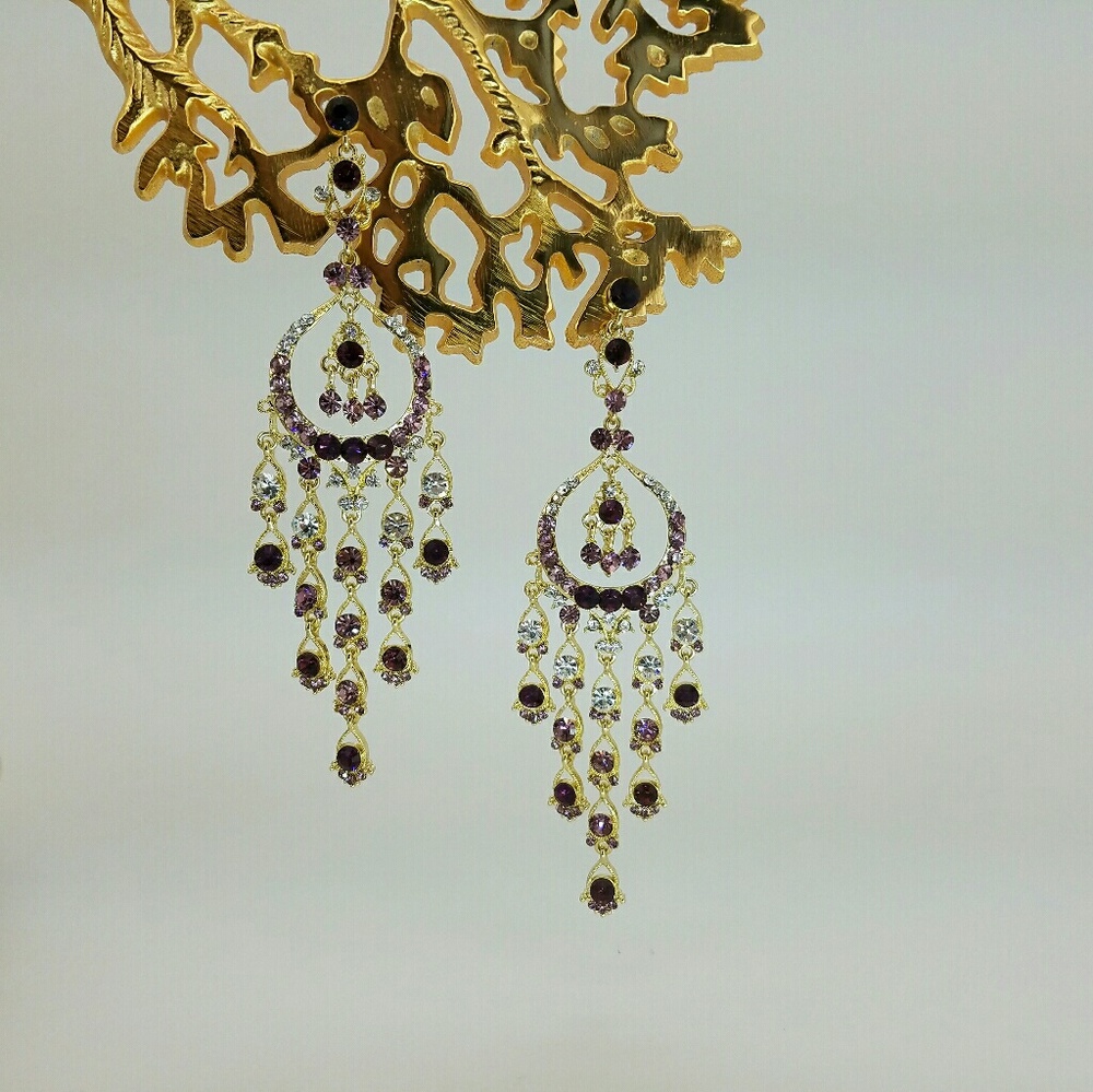 Purple studded gold earrings