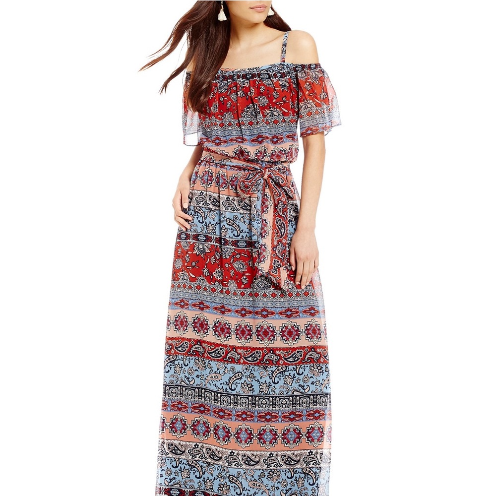 💫NWT💫Leslie Fay Cold-Shoulder Printed Maxi Dress