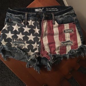 American Flag Patriotic Blue Jean Shorts