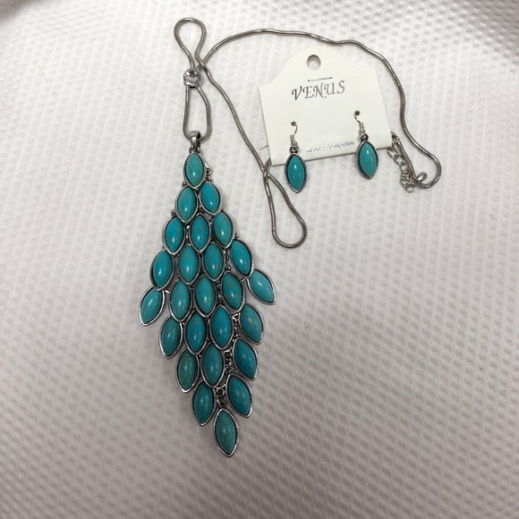 Layered Turquoise Long Necklace Set - Picture 1 of 6