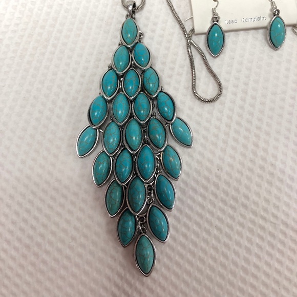 Layered Turquoise Long Necklace Set - Picture 2 of 6