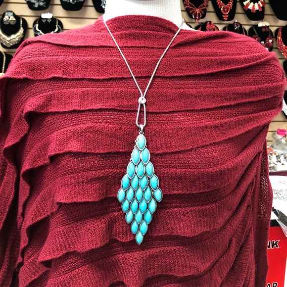 Layered Turquoise Long Necklace Set - Picture 4 of 6