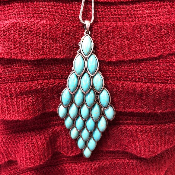 Layered Turquoise Long Necklace Set - Picture 6 of 6