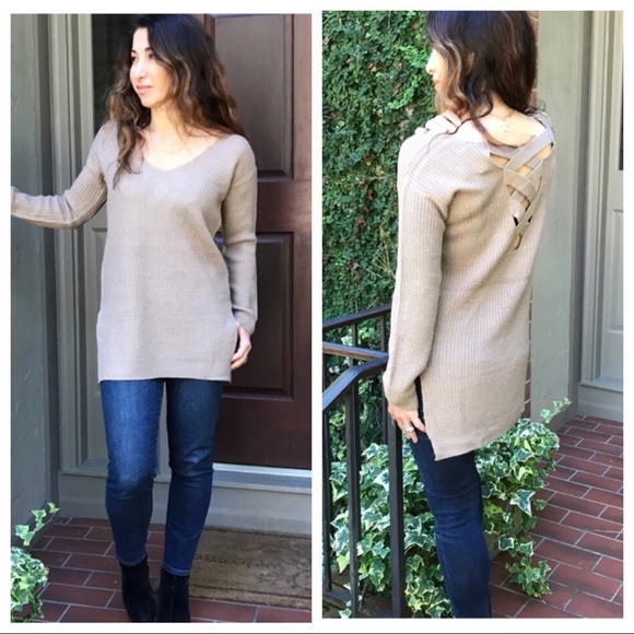 ✨LAST ONE ✨Loose  criss cross back mocha sweater - Picture 4 of 8