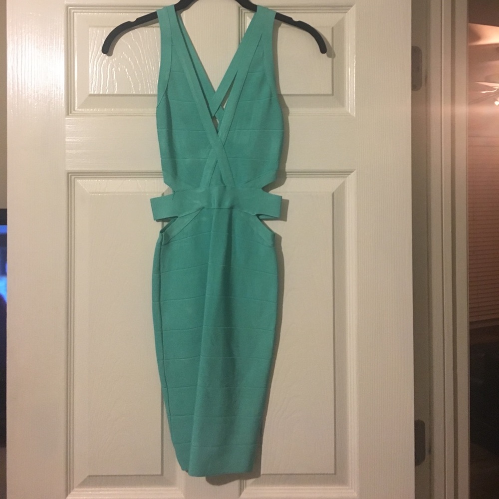 Turquoise Bebe Bandage Mini Dress