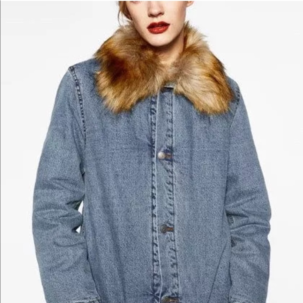SOLD Zara Denim Coat / Jacket with Shearling & Fur