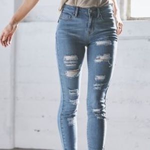 bullhead light denim ripped high waisted skinny