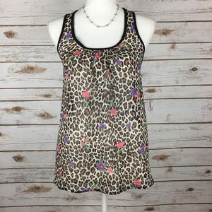 Sheer leopard and flower print tank