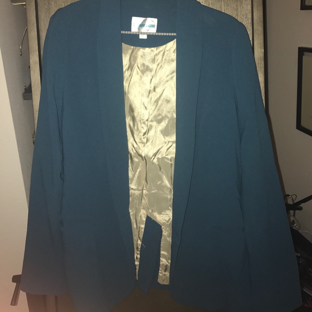 Pim and Larkin blazer, one button, teal, M