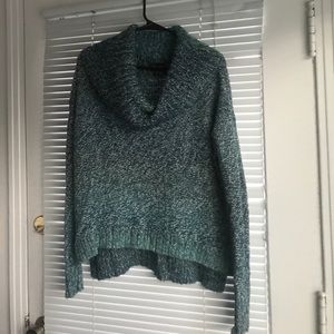 Teal Ombré High Low Cowlneck Sweater