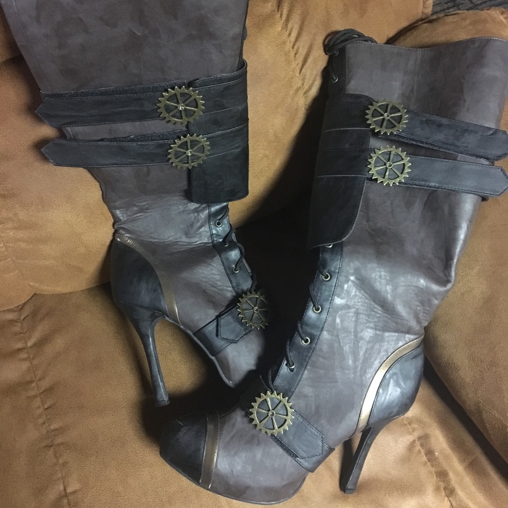 Steam Punk Knee High Heels