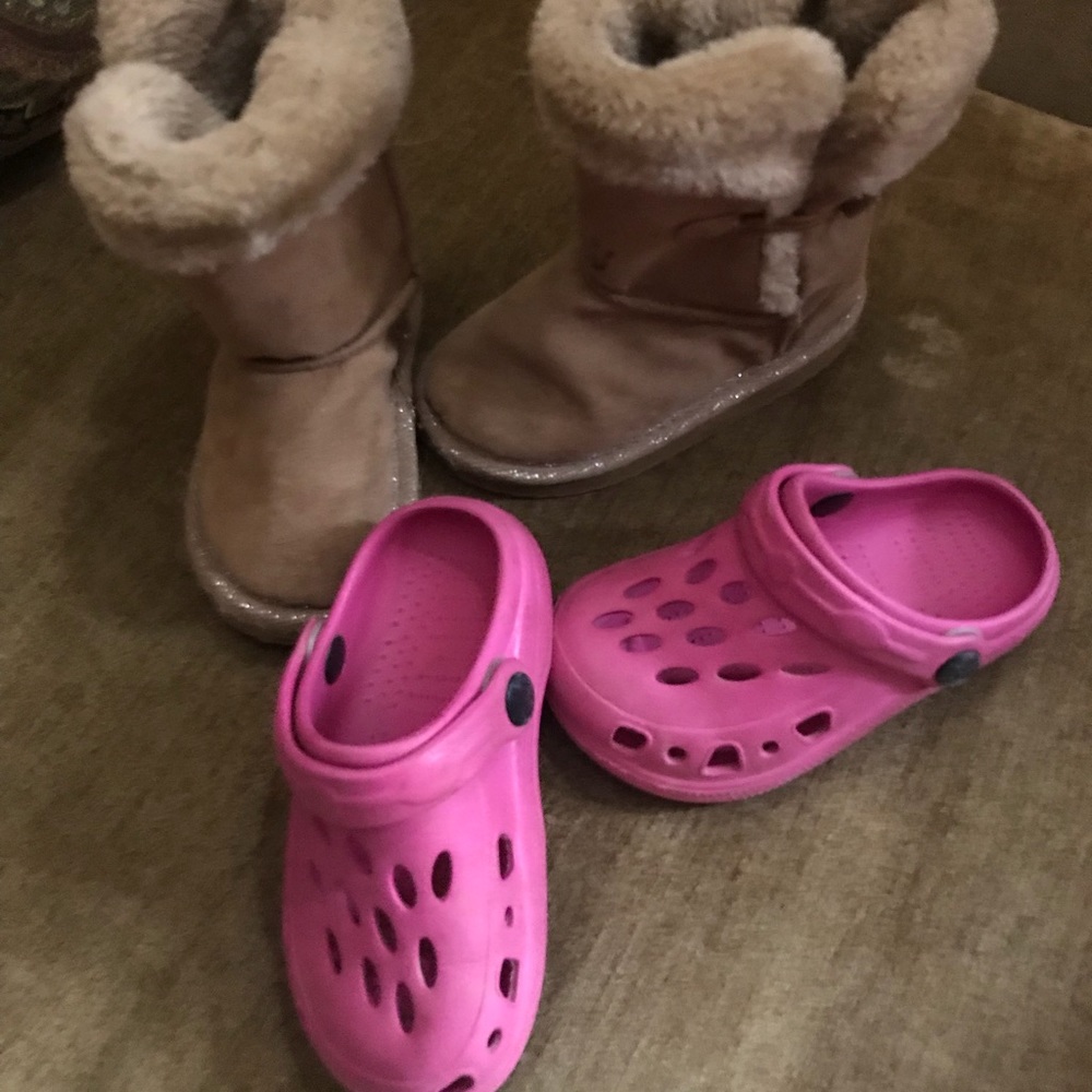 Kids shoe lot- boots and croc-like Used