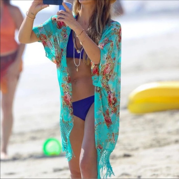 🌺New🌺Floral Kimono Fringe - Picture 2 of 8