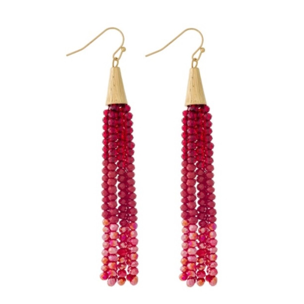 Shades of Red Ombré Beaded Tassel Earrings