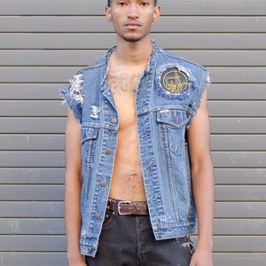 Convey biker inspired denim jacket.